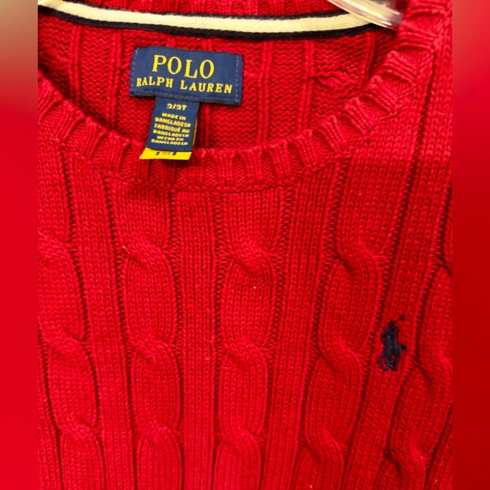 Polo Ralph Lauren Boys Cable Knit Crew Neck Sweater Red‎ Sz 3/3T EUC